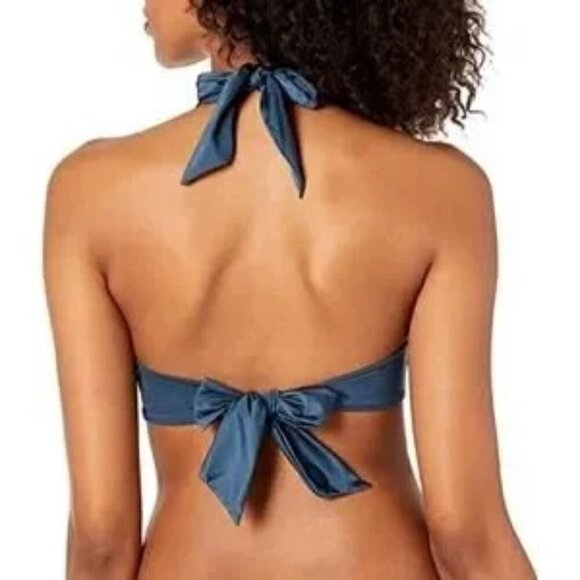Seafolly Bikini Top 6 NWT Shine On Twist Halter Swim Navy Blue - Picture 2 of 5